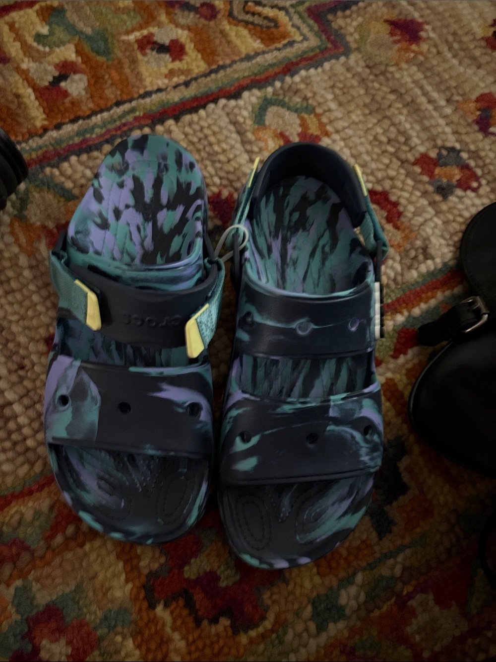 CROCS Mens Navy and Teal Marbled Strap Sandals 13